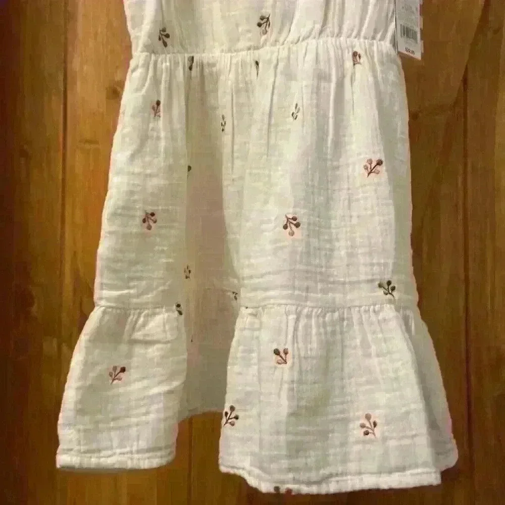 Cat and Jack Girls Off White Short Sleeve Knee Length Dress Size XS (4/5) NWT